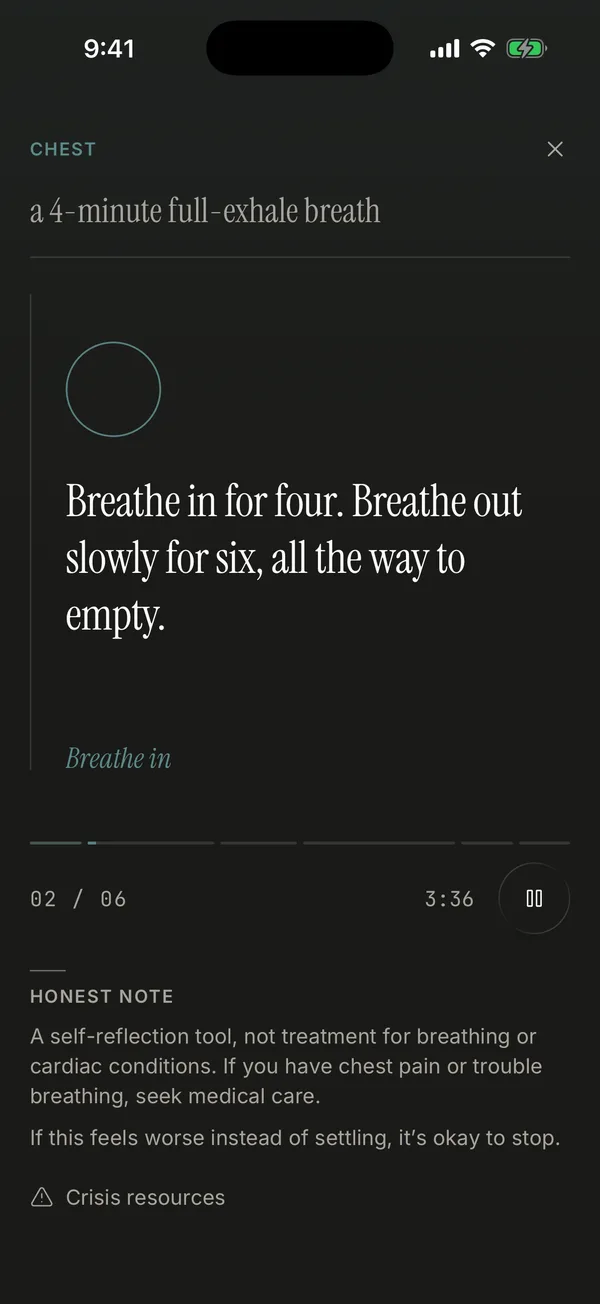 Felti app: a guided four-minute breathing practice for the chest